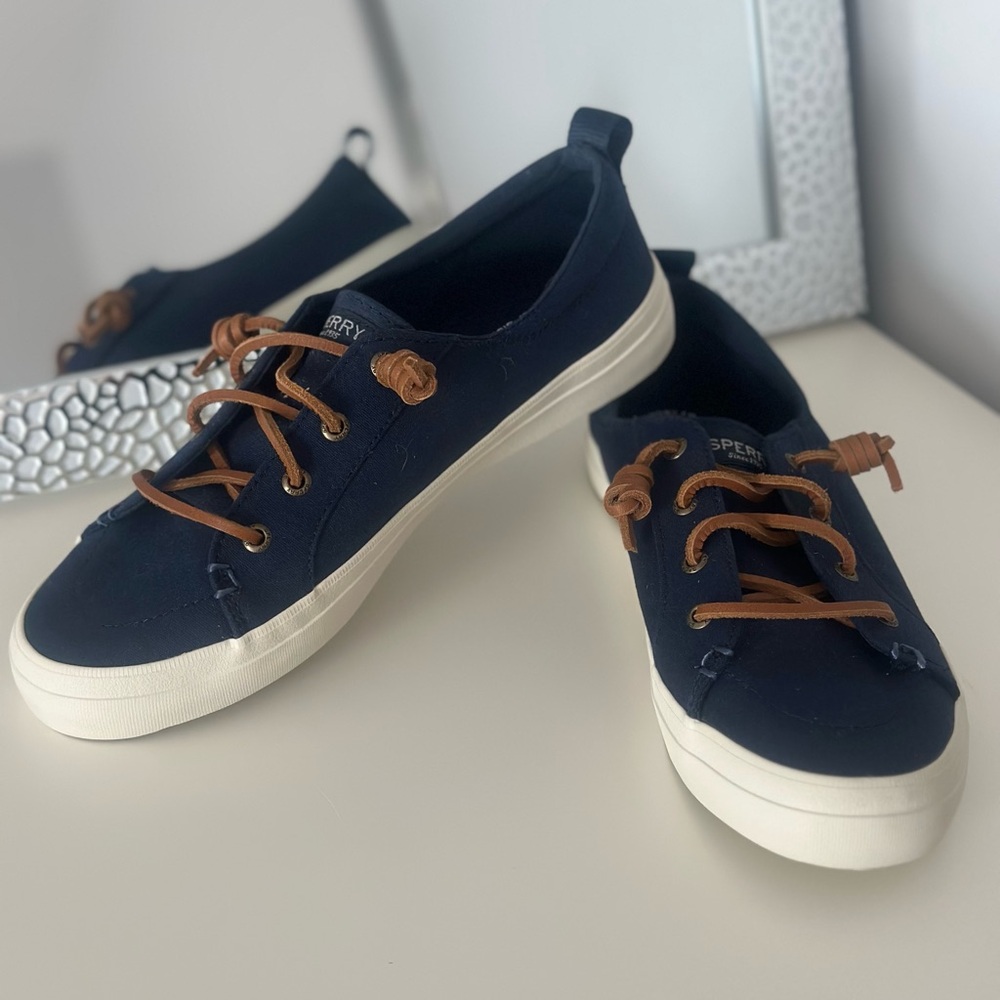 Sperry Navy Sneakers with Tan Laces